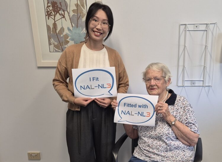 One of Australia's first patients to be fitted using the new software, Barbara, is pictured with Hearing Australia innovation audiologist Charlette Li from NSW. Image: Hearing Australia.