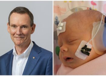 Professor Greg Leigh AO from NextSense has been chair of the Australasian Newborn Hearing Screening Committee for more than 20 years. Images: NextSense.