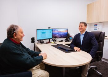 Matthew O’Neill (above) can now concentrate more on the patient discussion while AudZone takes the notes and checks compliance. Image: Advanced Hearing Solutions.