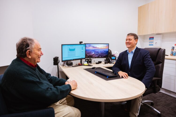Matthew O’Neill (above) can now concentrate more on the patient discussion while AudZone takes the notes and checks compliance. Image: Advanced Hearing Solutions.