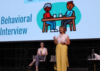 Natasha Hawker presenting on employment strategies at the Hearing Business Allliance 2026 Seminar in Brisbane. Image: Prime Creative Media.