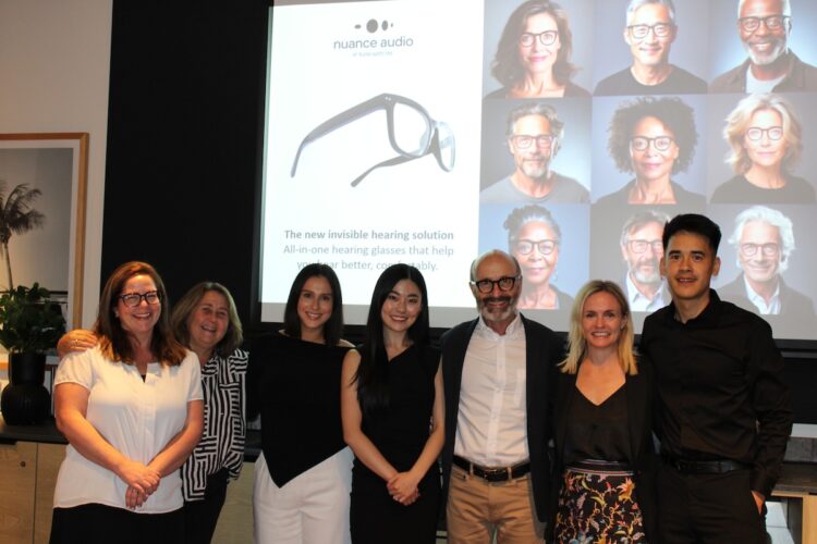The EssilorLuxottica team with Dr Douglas Beck, third from right, at his Nuance Audio Glasses presentation on the Gold Coast. Image: Prime Creative Media.