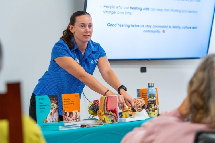 The Country Hearing Care team including audiologist Meg Fawcett from Mildura conducted hundreds of hearing screenings and ran education sessions on hearing health and brain health. Image: Country Hearing Care.