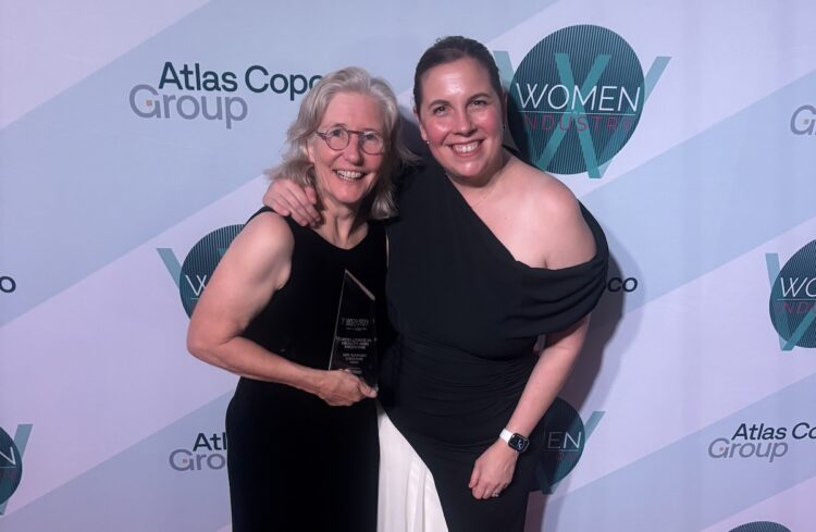 The inaugural Women in Industry Excellence in Health and Medicine category winner ophthalmologist Dr Sarah Crowe, left, celebrates with finalist audiologist Dr Signe Steers. Image: Prime Creative Media.