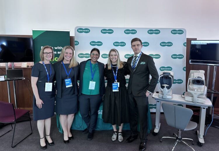 At the National Diabetes Summit at Parliament House are the Specsavers hearing and eye screening team, from left, Melissa Chandler Klunder, Kathryn Launchbury, Acyel Al-Alosi, Duchesne Markham and Dr Joseph Paul. Image: Specsavers.