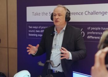 Peter McKinnon, WSA's head of product, brand and marketing strategy, performs a Sound Preference demonstration at the inaugural WSA Innovation Expo. Image: WSA.