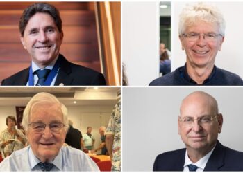 King's Birthday 2026 Honours recipients in the hearing care sector - clockwise, from top left - Professor Raymond Sacks, Emeritus Professor Richard Dowell, David Dinte and John Flynn. Images: RACS, RVEEH, NextSense and Deaf Connect.